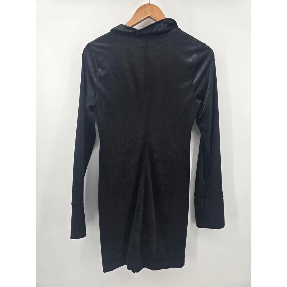 Free People Mini Dress Womens S Black Lucky You Ruched Velvet Button Front